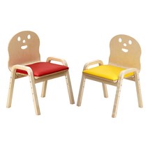 토리 원목 높이조절 어린이 쿠션 의자 2p, 빨강, 노랑