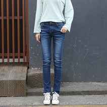 빼빼 여성용 블루엠보 일자 데님 팬츠