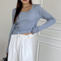 여성용 쿠에르 스퀘어넥 골지 긴팔 티셔츠 cpt13080k37