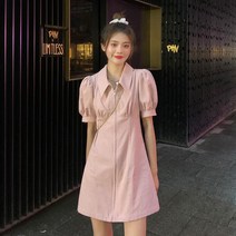 여성용 블랙101 그래리어 집업 카라넥 미니 원피스 CH-2319622