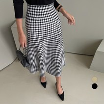쿨쿠 여성용 하운드투스 체크 니트 스커트