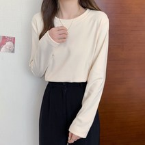 소니오 여성용 무지 단색 여리핏 여성 긴팔 티셔츠