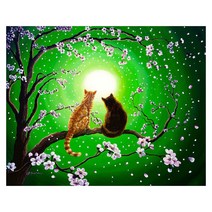 케이엠엘리 일체형 캔버스 액자 3D 원형 보석십자수 키트 40 x 30 cm, 달빛고양이2, 1세트