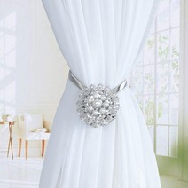 루비코코 진주 보석 큐빅 커튼줄 65cm, 실버, 1개