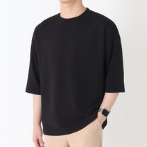 지지블랙 남성용 레인 오버핏 주름 제로 링클프리 라운드넥 7부 티셔츠