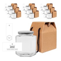 육각 꿀병 470ml + 캡 실버 + 심플 꿀벌 화분 스티커 S + 봉인스티커 + 박스 세트, 10세트