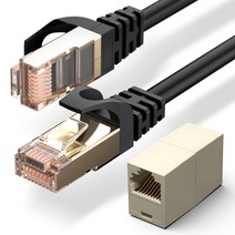 구스페리 CAT7 인터넷 랜케이블 SFTP형 2m + 연장 랜커플러 세트, 1세트, 블랙