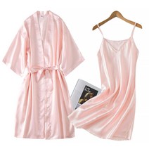 마켓에이 실크 웨딩 쇼트 샤워가운 + 슬립 세트 2XL, 무지핑크, 1개