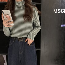 아티렐 하이넥 스트라이프 긴팔 셔츠