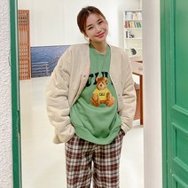 로미스토리 여성용 배색 덤블 오버핏 누빔 점퍼