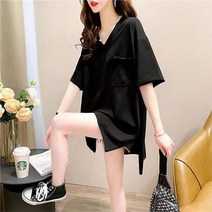 트임 포켓 무지 심플 루즈핏 원피스 겸용 반팔 임산부 티셔츠
