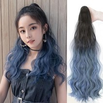 그라데이션 컬러 포니테일 헤어피스 묶음머리 집게핀, 1, 블랙블루