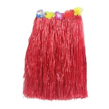 파티로 하와이안 훌라 치마 꽃세트 꽃레이 응원 파티 꽃목걸이 스커트 세트, 1개, 중(55cm)_빨강