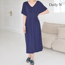 데일리앤 브이넥 셔링 반팔 롱원피스 홈드레스 드라마이지
