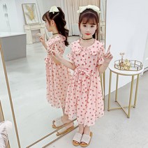 밀크봉봉 여아 플라워 쉬폰 반소매 원피스