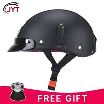 오토바이헬멧 ABS 쉘 솔리드 하프 페이스 해골 안전 오토바이 DOT 승인 스쿠터 무광 남녀 공용, 9.Black Leather - XL