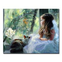 DIY 캔버스페인팅 명화그리기 액자 그림 세트 유화 -인물 40x50, F16_소녀와 고양이