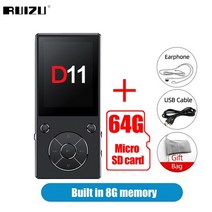 MP3 플레이어 원래 ruizu d11 블루투스 음악 8gb 금속 음악 내장 스피커 fm 라디오 지원 tf 카드, 8g 64GB tf 카드 추가