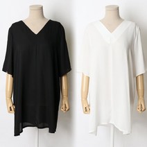 빅사이즈사랑해요 9680L105 쉬폰브이 7부블라우스 HG