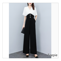 티피/Teepie 여름 여성 블랙 앤 화이트 패치 쉬폰 와이드 점프슈트