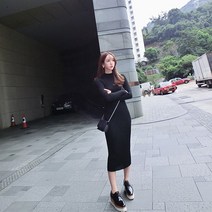 2컬러 여성 무지 골지 니트 롱 원피스 LK-K004