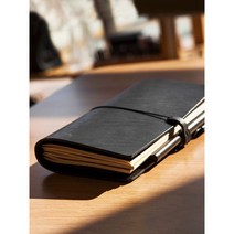 5221 스트링 가죽 노트 커버 라지 L (이태리 베지터블 레더), 월간+무선 스티치노트, 빈티지블랙, 각인추가