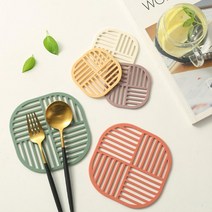 내열 실리콘 컵 냄비 받침 4개 티코스터 결혼답례품 테이블용품 답례품 냄비받침대 냄비트레이 주방용품, 냄비받침/차콜