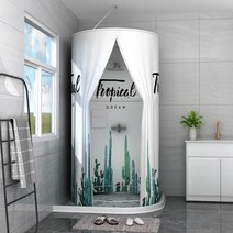 욕실 원형 샤워커튼 방수 천 목욕 텐트 따듯한 단열 커버 욕실커튼, 선인장, FREE