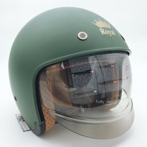 로얄헬멧 오픈페이스 M139 바이크 헬멧 무광 매트 카키 그린 밀리터리 빈티지 하이바 레트로 클래식 텐덤 안전 인증 (기본 쉴드 포함), 매트 카키 L(57-58cm)