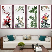 사군자 매화 난초 국화 대나무 보석십자수 재료 만들기 diy 세트 큐빅아트 비즈공예 4폭, 140x65CM