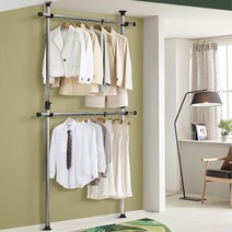 국산 천장고정 기둥식 2단 시스템행거 2001 원룸 오피스텔 의류매장행거 주택 거치형, 2001호