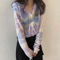 겨울롱가디건 퍼프 니트 검정 사무실 레인보우 디자인 여성 가디건 레트로 브이넥 학생 니트웨어 올 매치 영 크롭