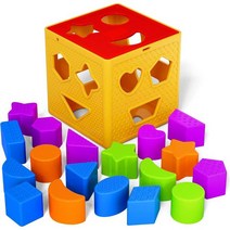 ETI Toys 19 Piece Unique Educational Sorting & Matching Toy for Toddlers. Colorful Sorter Cube Box, Yellow-red