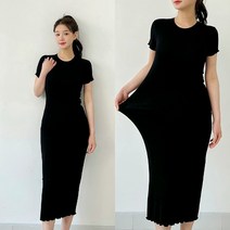 퍼니걸스 9972 슬림 라운드 골지 반팔 롱 원피스 여성의류