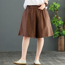 포텐만발 린넨 반바지 빅사이즈 5부 박시 오버핏 밴딩 고무 바지여름 여성의류