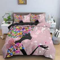 로맨틱 나비 소녀 이불 커버 3D 요정 날개 침구 세트 킹 여성 커플 동물 꽃, 13_140x210cm 2pcs