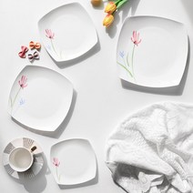 카페 브런치 플레이 팅접시 5p 디저트접시 사각 도자기그릇 앞접시 세트 본차이나 쿠프, 라피네 사각쿠프6.5 5p