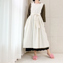 꽃잎앞치마 레이스 광목 롱 긴 앞치마, 내추럴, 1개