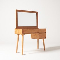 누누 고무나무 원목 화장대 거울세트, 내추럴