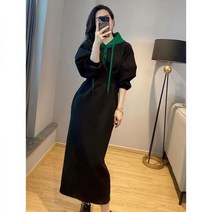 맨투맨원피스 롱스커트 데님 롱 겨울 카라 블랙 루즈핏 데일리 가을