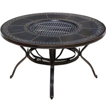 야외 바비큐 숯불 테이블 화로 마당 하향식 로스타, 가로 줄무늬 의자 6개 + 120CM 숯테이블