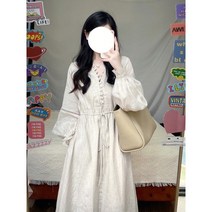 FANSYLI 여성 린넨원피스 우아한 A라인 빅사이즈 루즈핏 롱 원피스 브이넥 레트로 W3F07