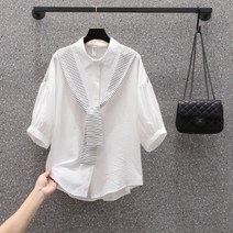 카라넥 할인점 상점 마름질 철수함 캐비닛의 꼬리 부분 화물 스몰 칼라 추가 리본 패치워크 와이셔츠 여성 4711574791