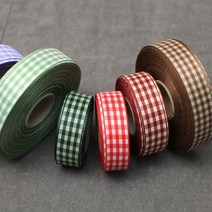 체크리본끈 포장리본 15mm 50마, 잔체크-빨강색
