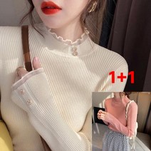 1+1 여성용 트렌디한 레이스 탑 올 매치 슬림핏 니트 이너티 9B364