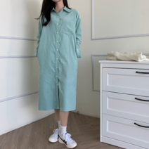 데이홀릭 스프링 무지코튼 셔츠원피스