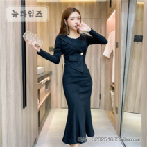 뉴타임즈 가볍게 사치한 셀럽 원피스 여성 겨울 가을 사슴 스웨이드 가죽 라운드넥 디자인 감각 슬림 슬림핏 하프기장 힙랩 긴팔