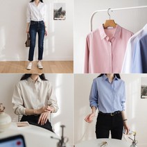 여자 순면남방 솔리드 클래식 긴팔 봄블라우스 셔츠