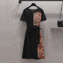 실사 라지 여성룩 서양풍 통통 동생 뱃살 가려 날씬해 보이는 원피스 여름 뚱뚱한 사람이 입기 좋은치마