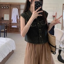 블링앤수 빈티지 민소매 청남방 데님 셔츠 LZZ203